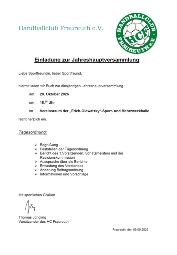 Einladung zur Jahreshauptversammlung
