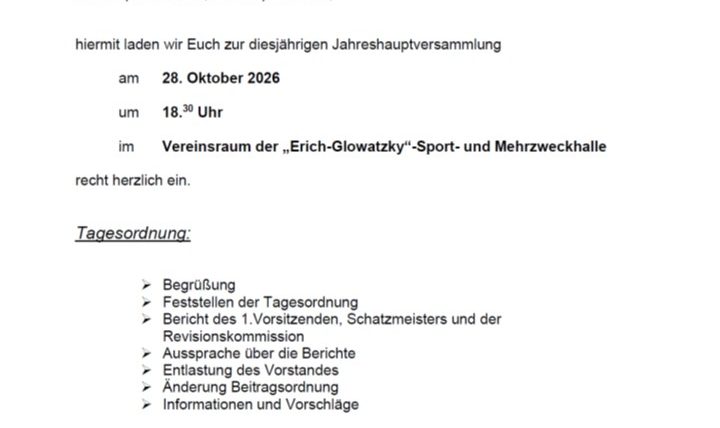 Einladung zur Jahreshauptversammlung